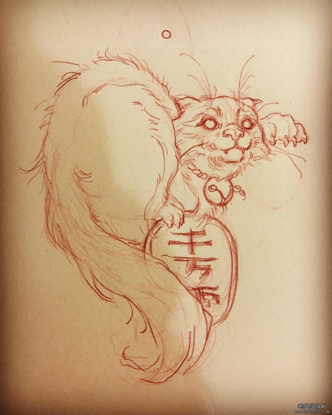 school猫纹身图案手稿