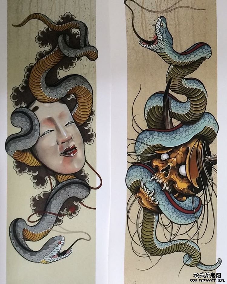 蛇般若小面纹身图案手稿