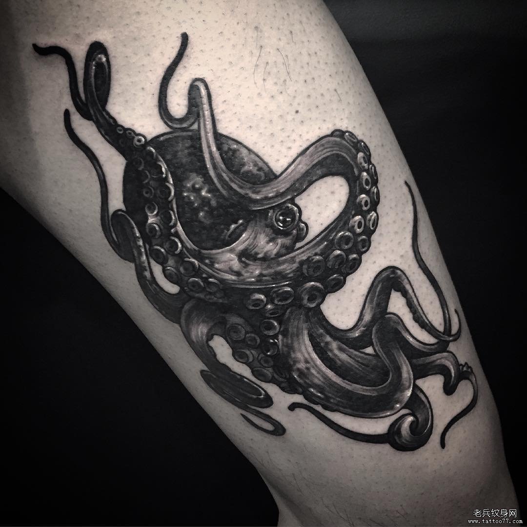 黑灰章鱼纹身欧美大腿图案