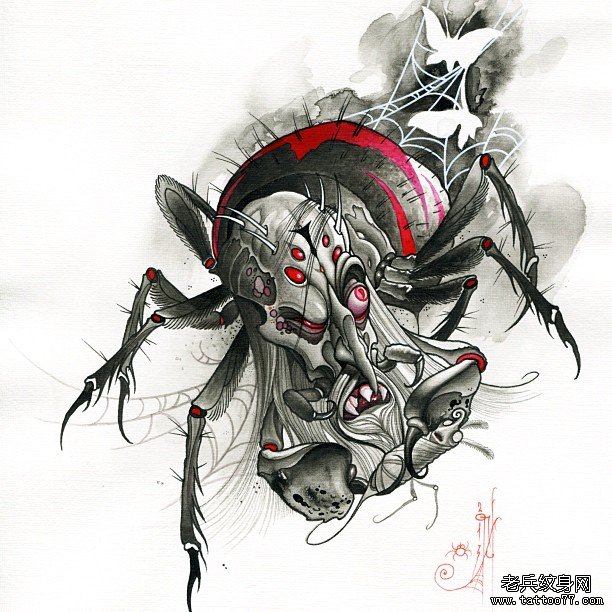 蜘蛛欧美纹身图案手稿