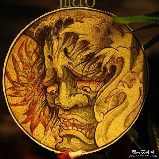 彩色传统般若浪花纹身图案