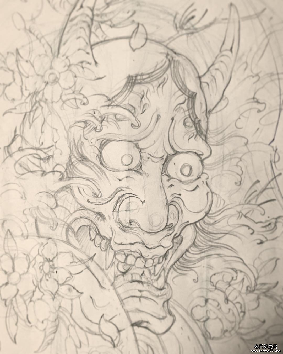 般若黑灰传统图案纹身手稿
