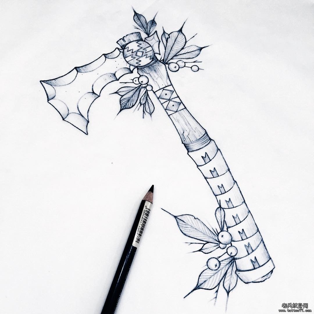 欧美斧头纹身图案手稿