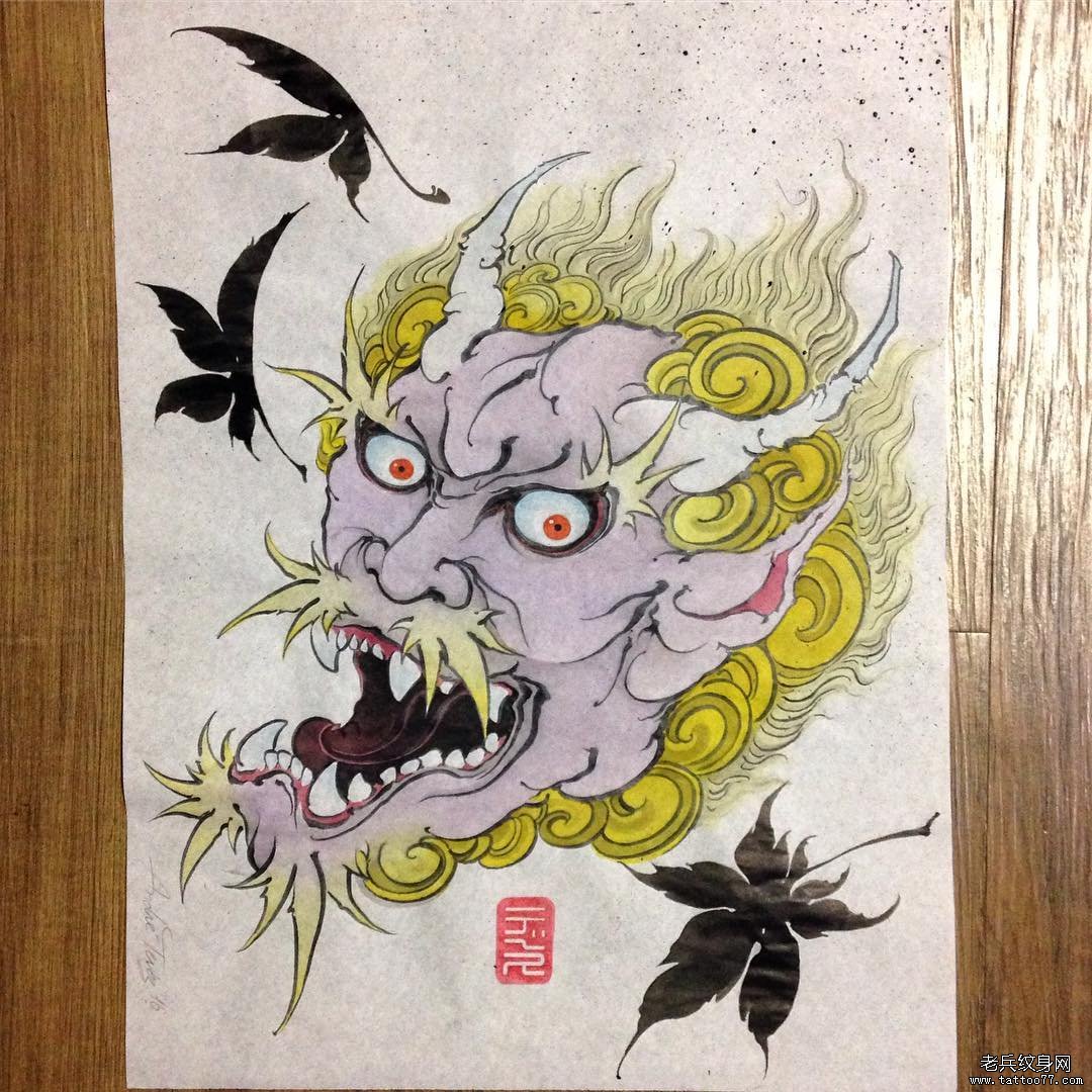 传统鬼头日式传统纹身图案手稿