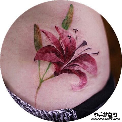 腰部彩色花卉欧美纹身图案