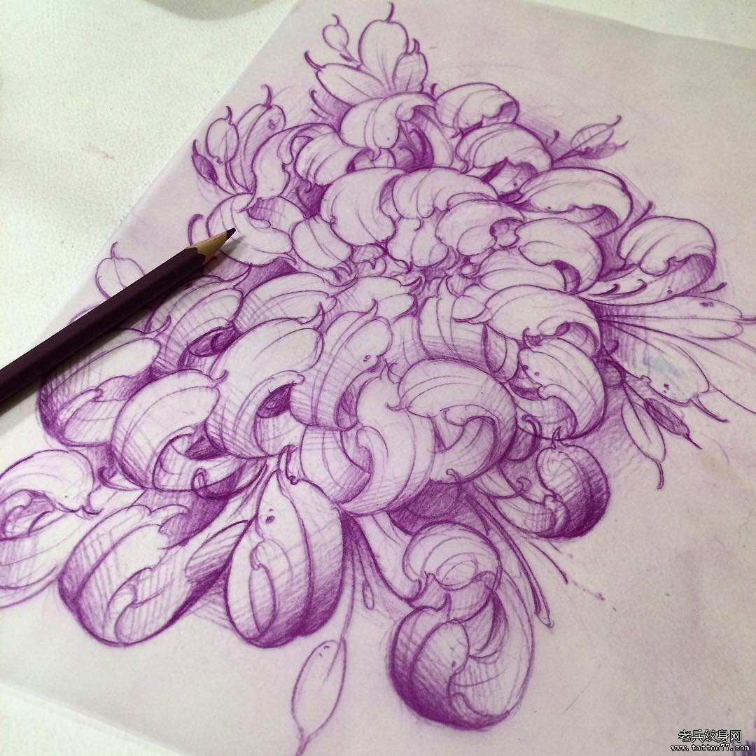 传统菊花纹身欧美图案手稿