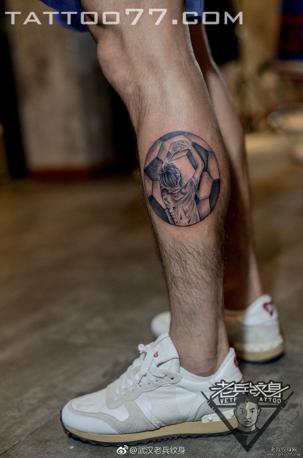 小腿足球男孩纹身图案作品