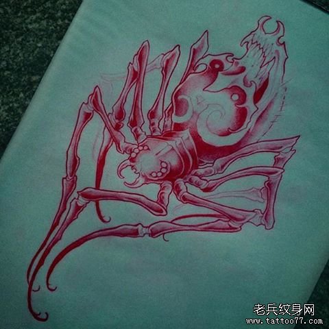 黑灰蜘蛛骷髅纹身图案手稿