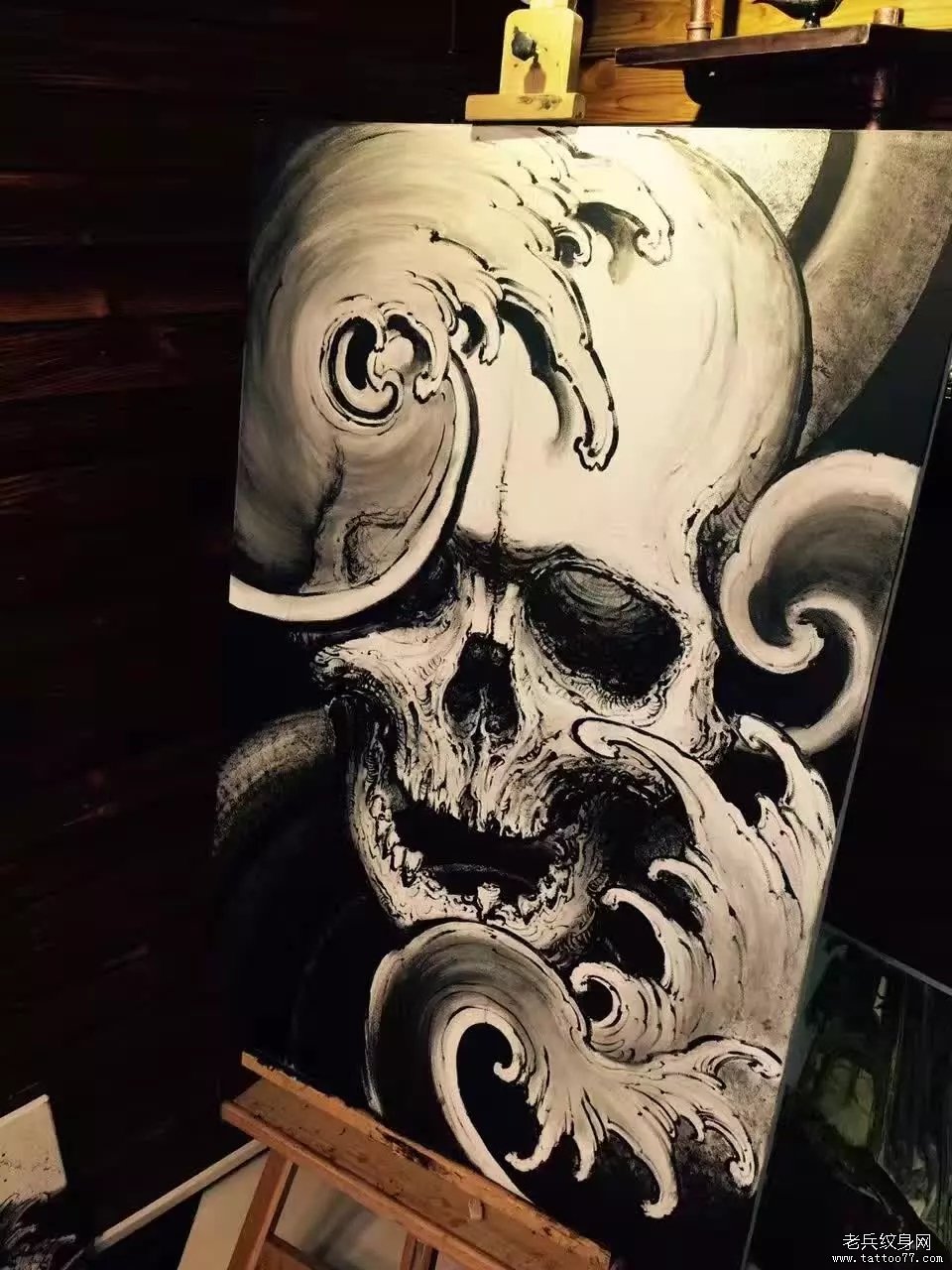 骷髅黑灰纹身图案手稿