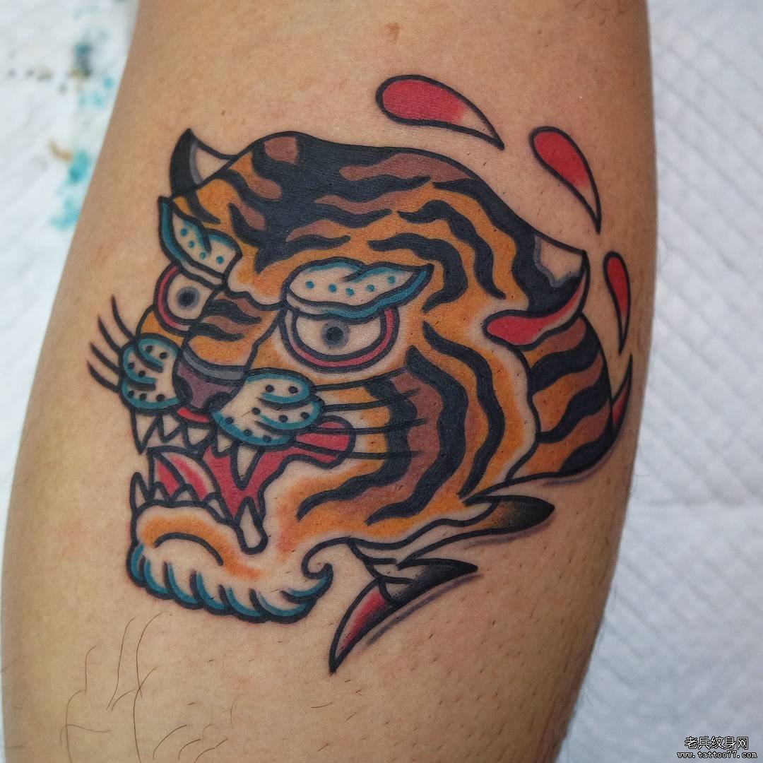 old school彩色老虎欧美纹身图案
