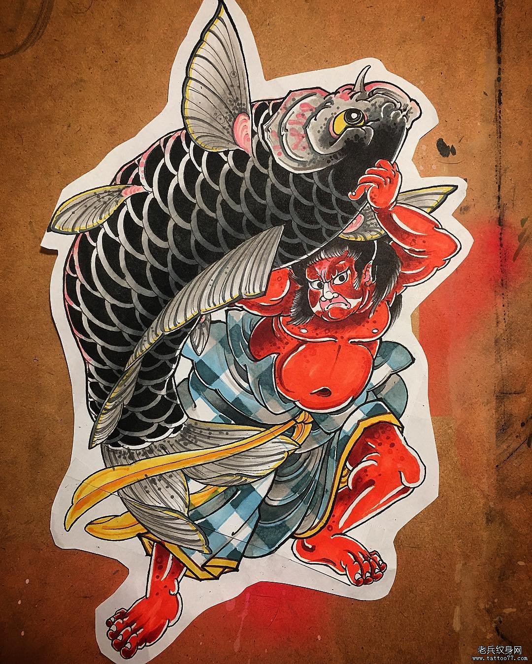 鲤鱼太郎传统纹身图案手稿