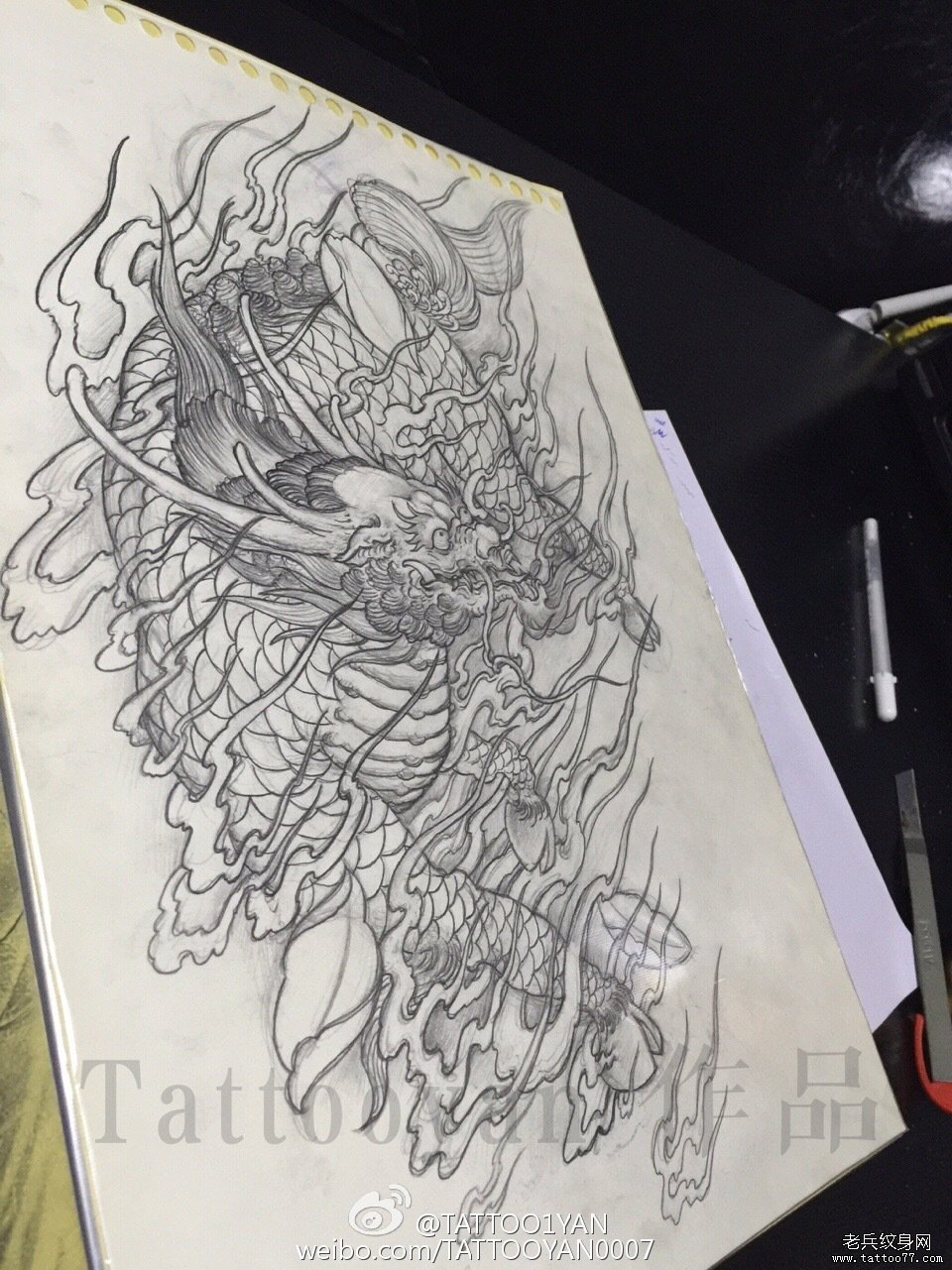 麒麟纹身黑灰图案手稿