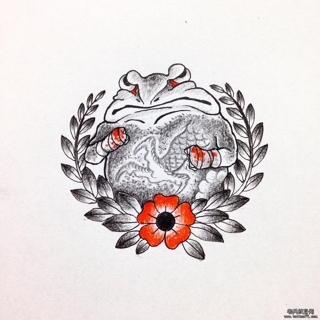 传统青蛙纹身图案手稿
