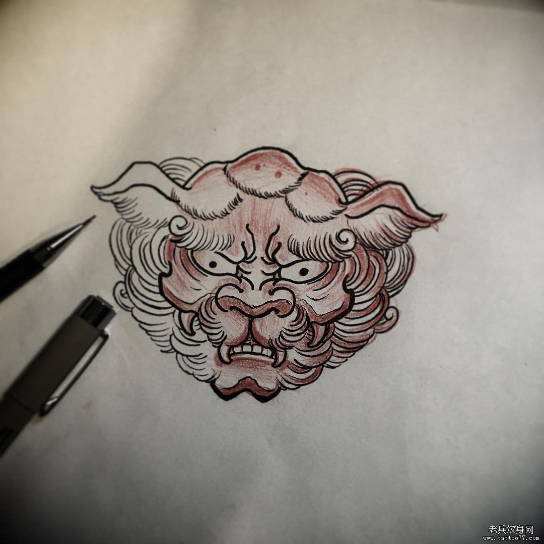 唐狮纹身图案线稿