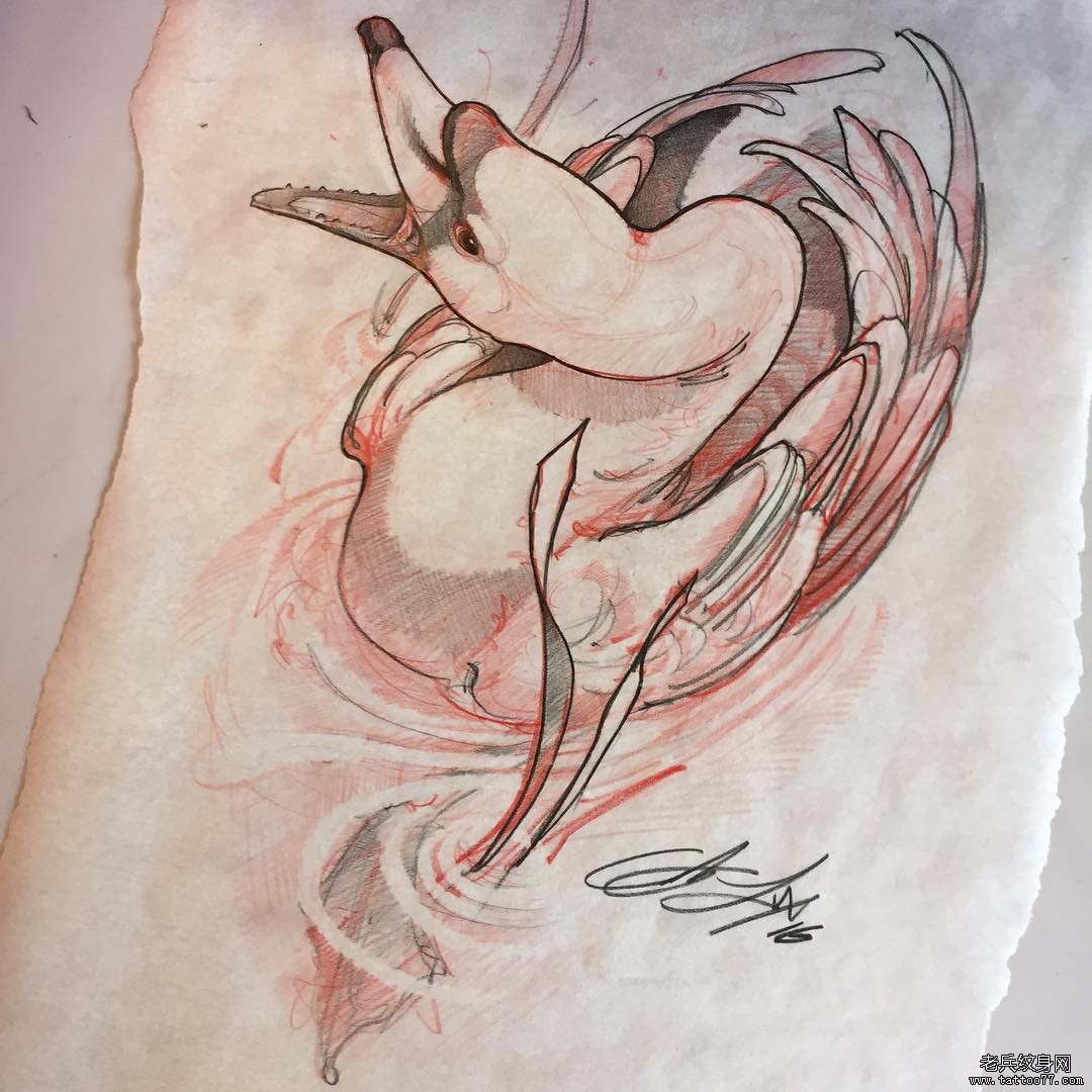 欧美天鹅纹身图案手稿
