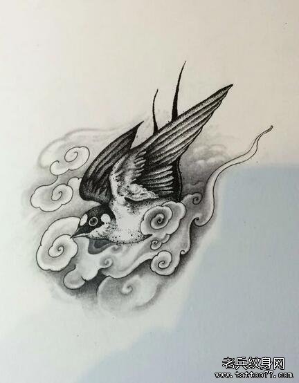 燕子云雾传统纹身图案手稿