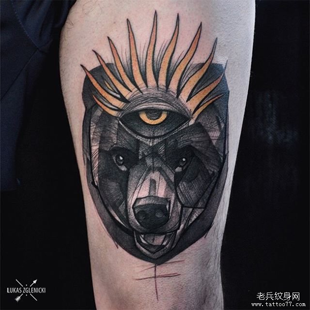 大腿暗黑系熊纹身图案