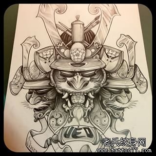 传统黑灰武士纹身图案手稿