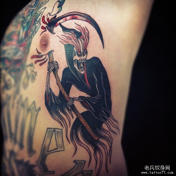 侧腰死神纹身欧美图案