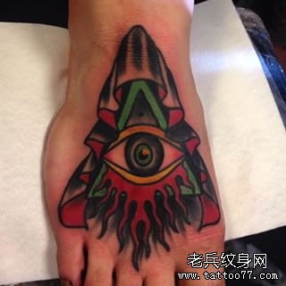 脚背彩色上帝之眼纹身图案