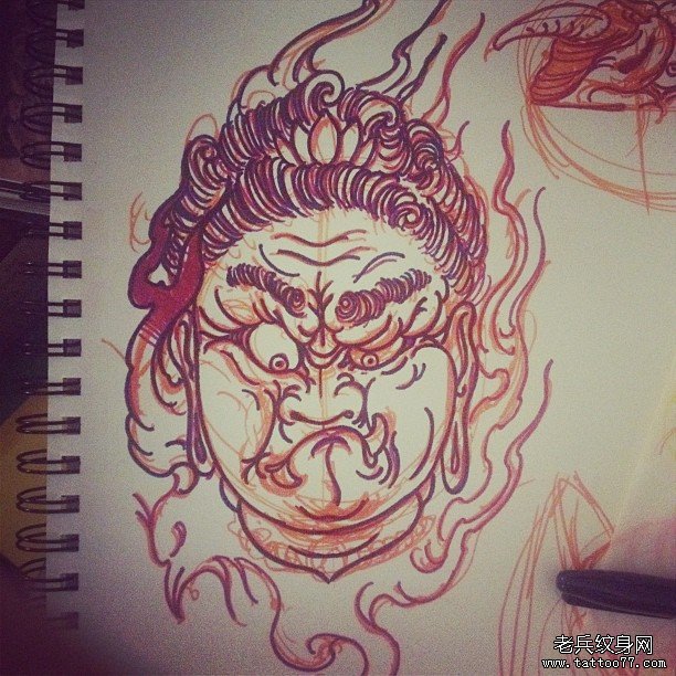 传统不动明王纹身图案线稿