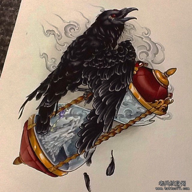 欧美school乌鸦灯纹身图案手稿