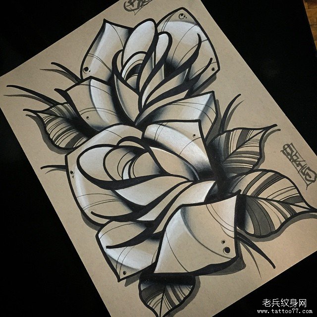 school玫瑰纹身图案欧美手稿
