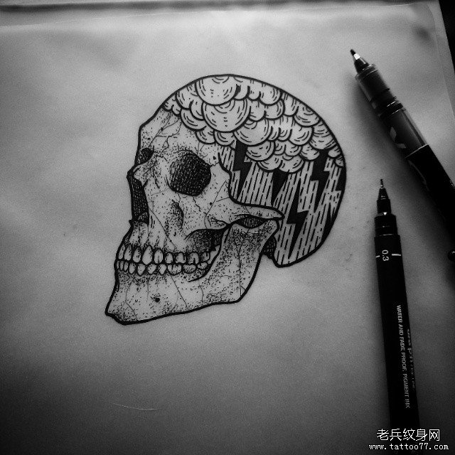 骷髅欧美点刺纹身图案手稿