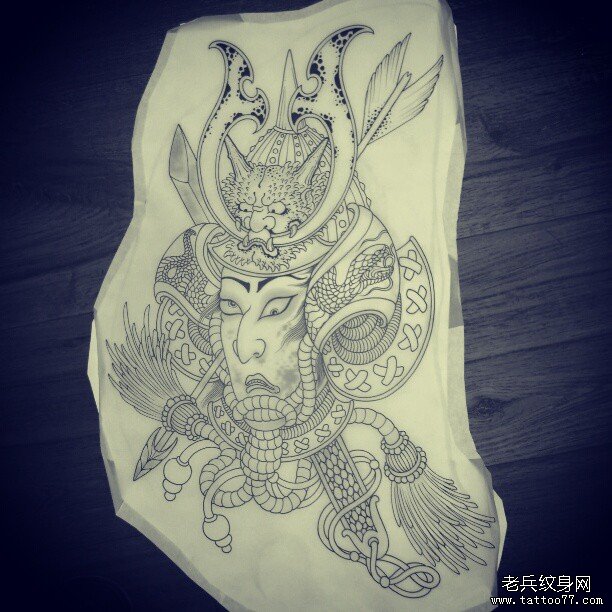 传统武士箭纹身图案手稿