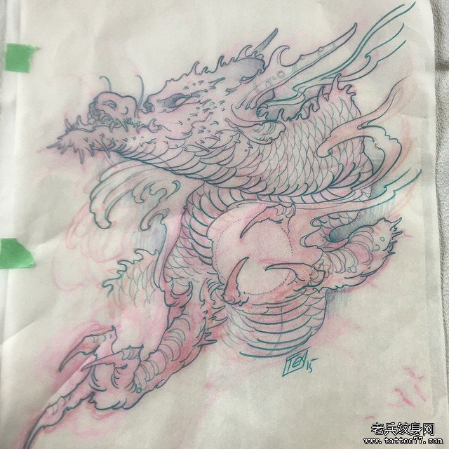 龙纹身传统图案线稿
