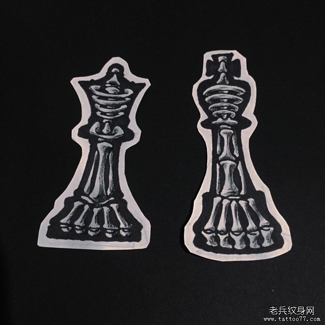 黑灰欧美school骷髅纹身图案手稿