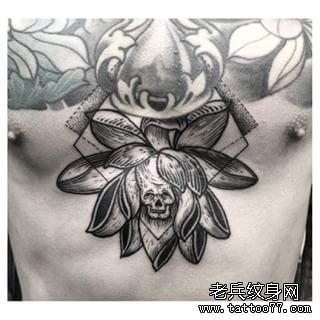 黑灰莲花几何欧美纹身图案