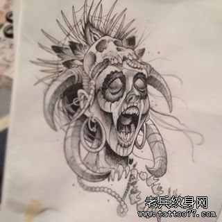 欧美暗黑系人物女郎纹身图案手稿