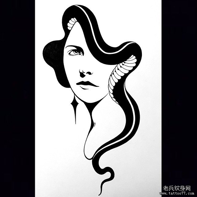 欧美蛇人像纹身图案手稿