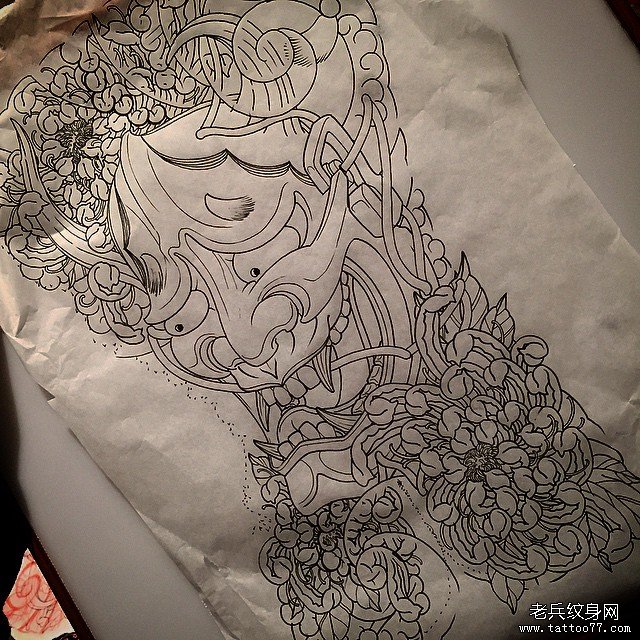 般若传统菊花纹身图案线稿