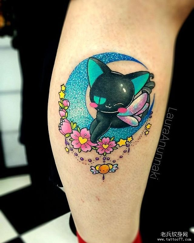 可爱卡通小黑猫纹身图案