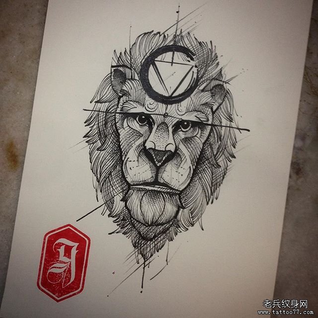 狮子速写动物纹身图片