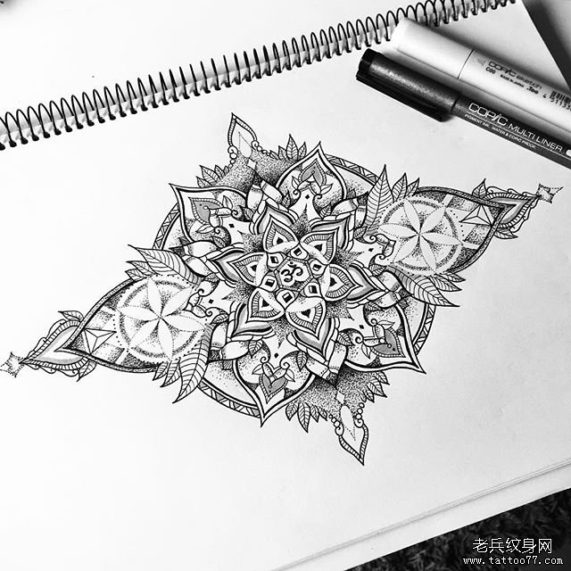 小清新蕾丝曼陀罗点刺纹身图片