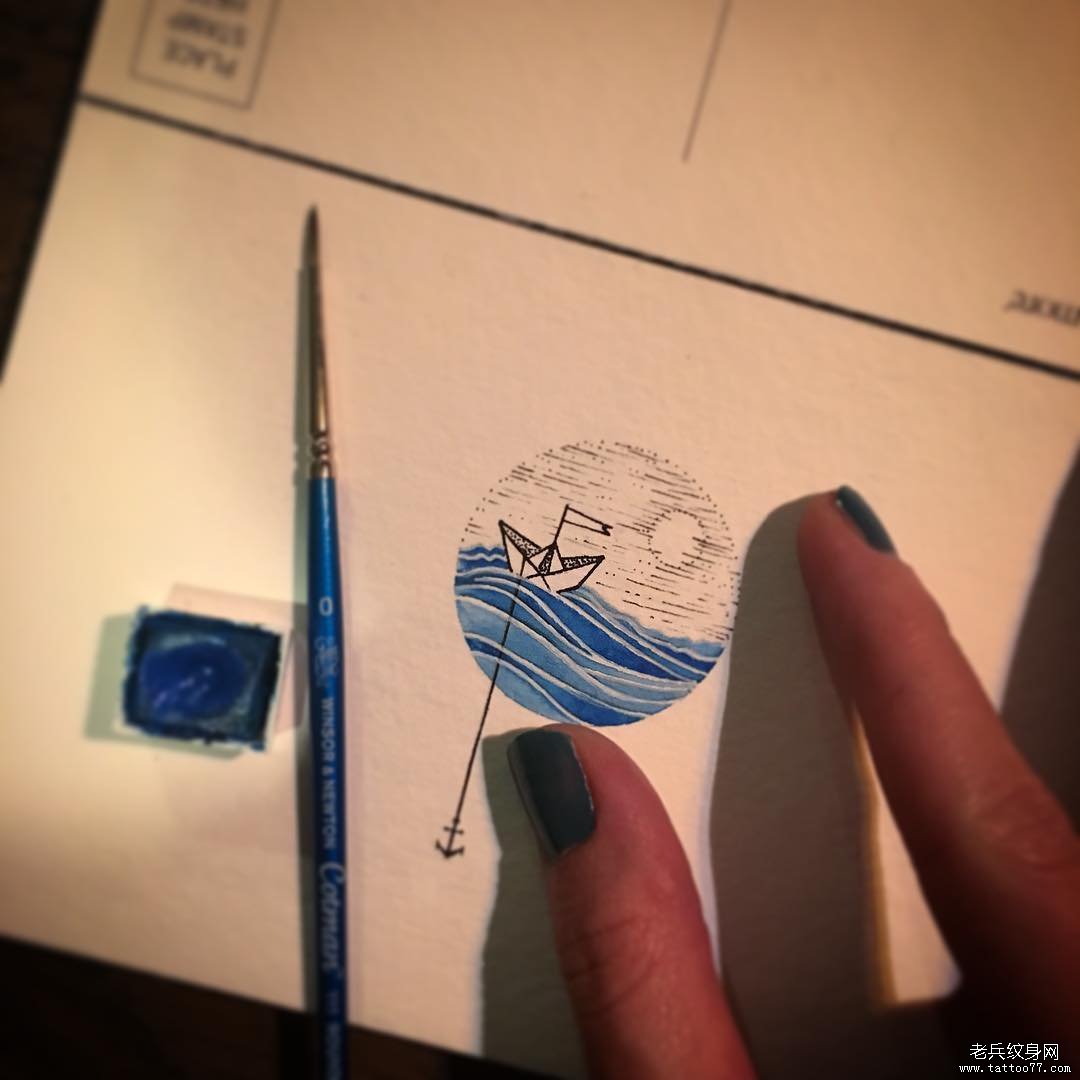 小清新浪花几何纹身图片