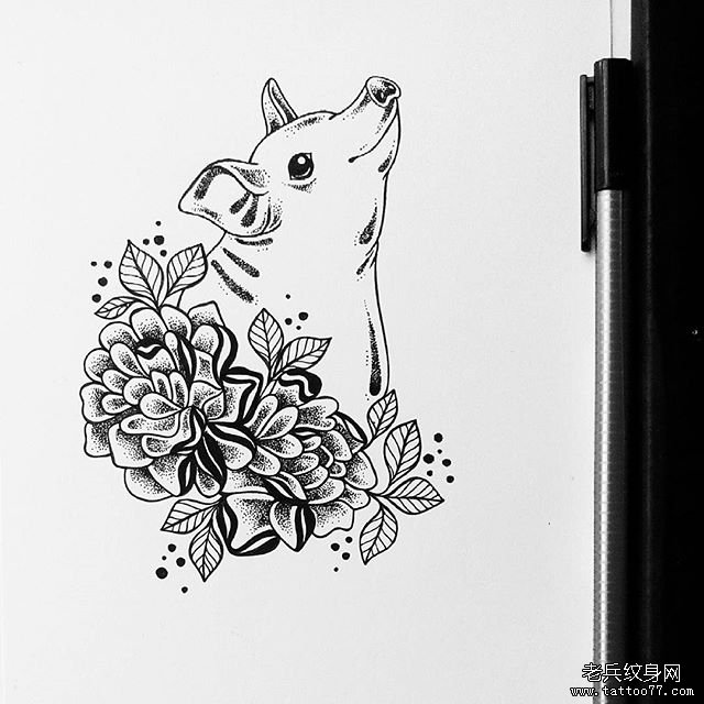 小清新点刺动物花朵纹身图片