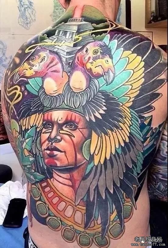 背部印第安人纹身图案