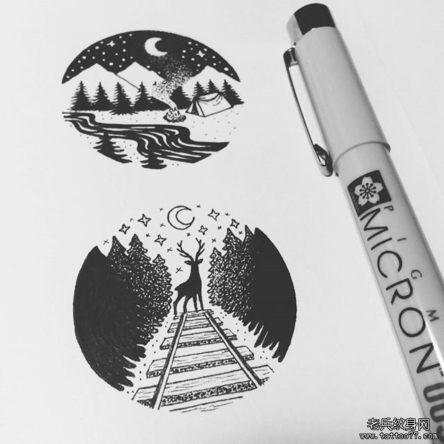 小清新几何风景纹身图片