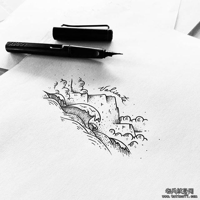小清新浪花纹身图片