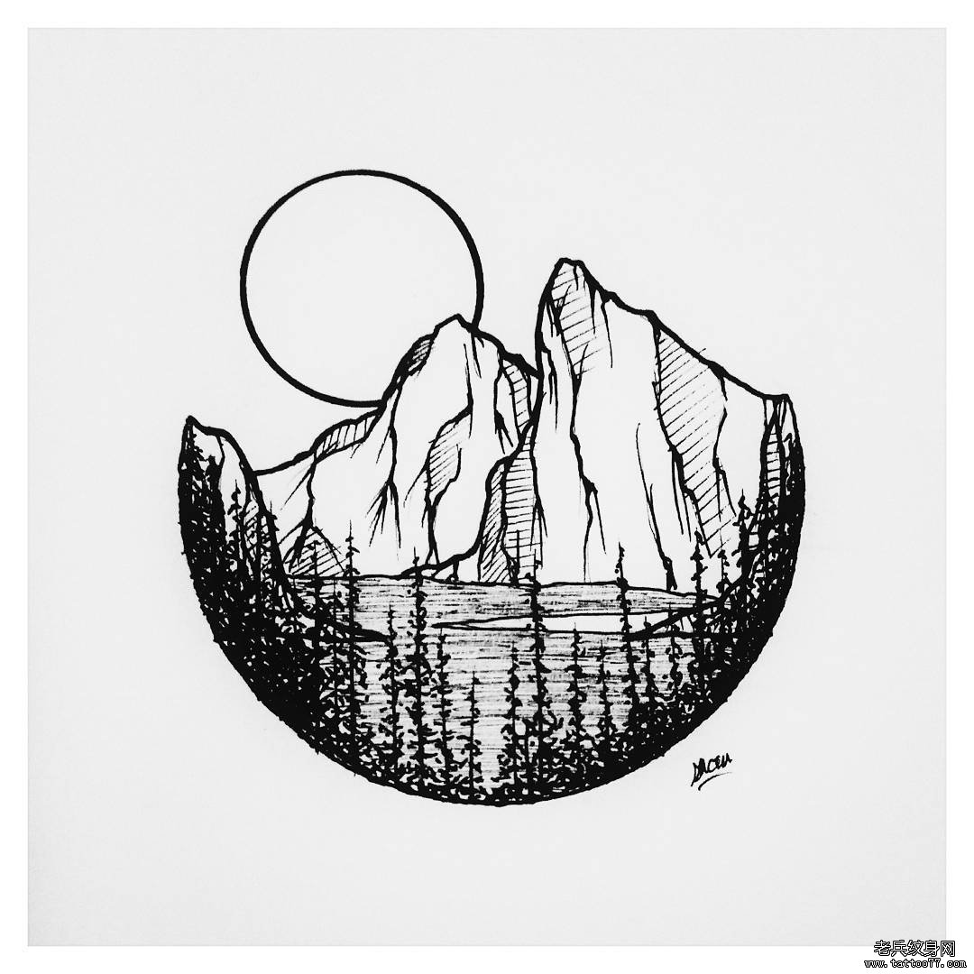 小清新风景几何 纹身图片