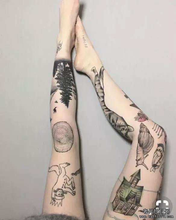 腿部树纹身图案
