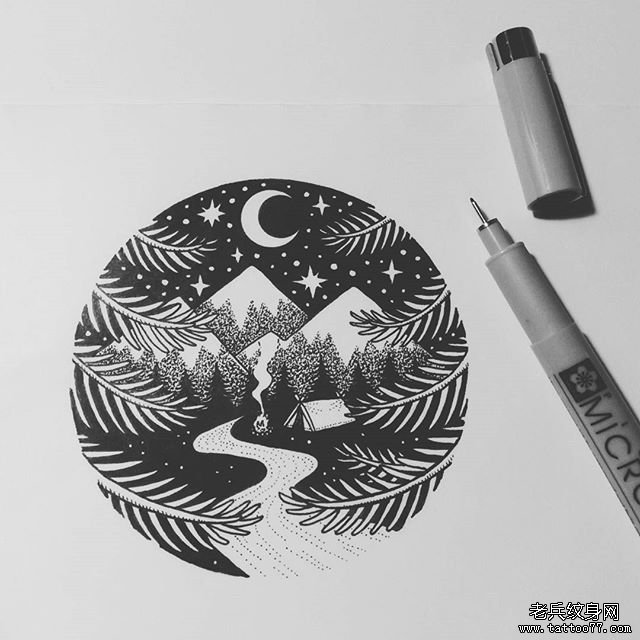 小清新风景几何 纹身图片