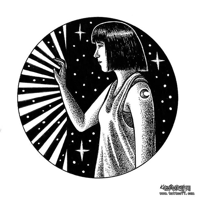 小清新少女星空纹身图片
