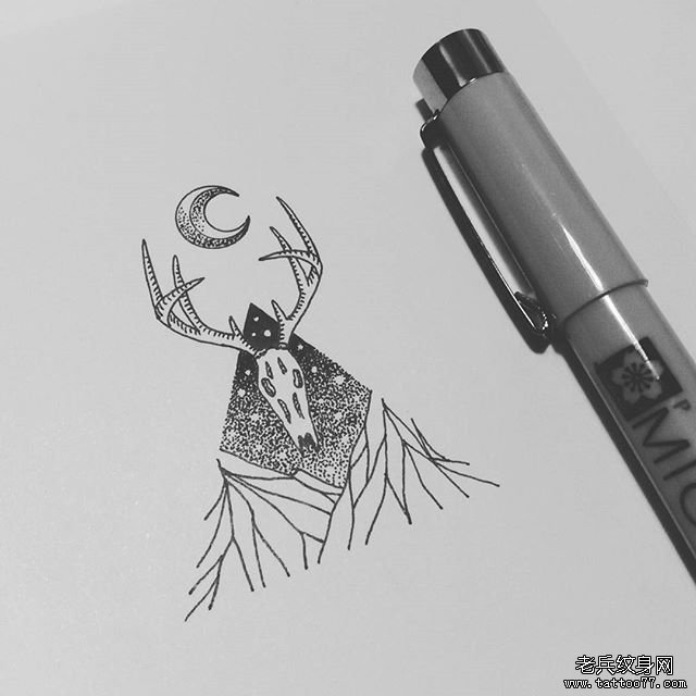 小清新鹿星空纹身图片