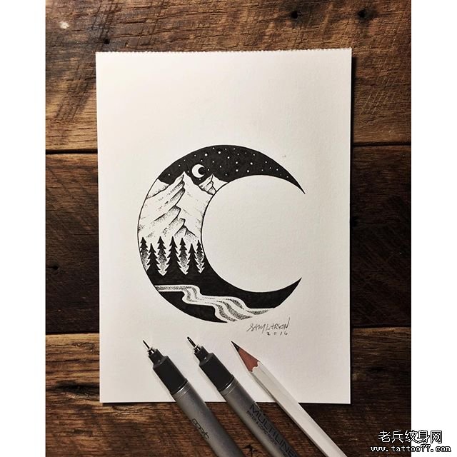 小清新月亮星空纹身图片