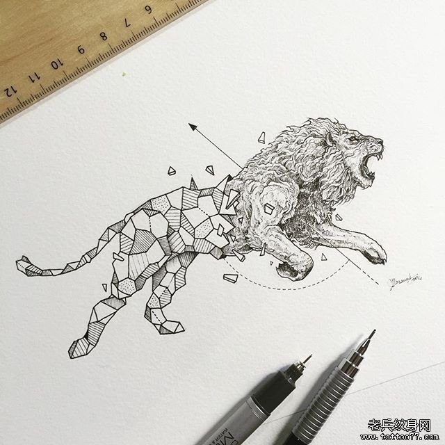 小清新几何狮子纹身图片